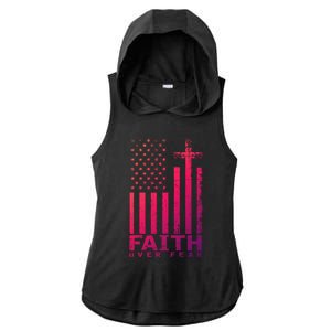 Usa Flag Patriotic American Gift Faith Over Fear Prayer Gift Ladies PosiCharge Tri-Blend Wicking Draft Hoodie Tank