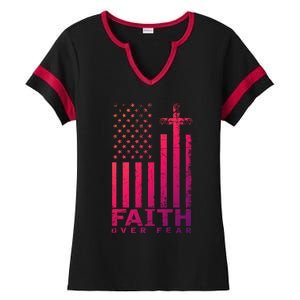 Usa Flag Patriotic American Gift Faith Over Fear Prayer Gift Ladies Halftime Notch Neck Tee