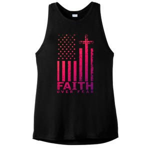 Usa Flag Patriotic American Gift Faith Over Fear Prayer Gift Ladies PosiCharge Tri-Blend Wicking Tank