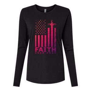 Usa Flag Patriotic American Gift Faith Over Fear Prayer Gift Womens Cotton Relaxed Long Sleeve T-Shirt