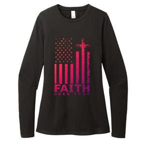 Usa Flag Patriotic American Gift Faith Over Fear Prayer Gift Womens CVC Long Sleeve Shirt