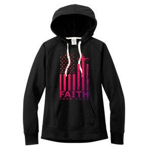 Usa Flag Patriotic American Gift Faith Over Fear Prayer Gift Women's Fleece Hoodie