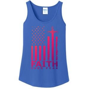 Usa Flag Patriotic American Gift Faith Over Fear Prayer Gift Ladies Essential Tank