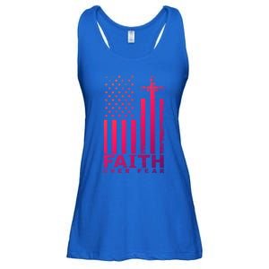 Usa Flag Patriotic American Gift Faith Over Fear Prayer Gift Ladies Essential Flowy Tank