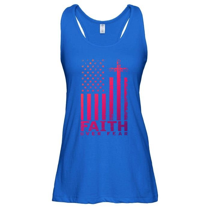 Usa Flag Patriotic American Gift Faith Over Fear Prayer Gift Ladies Essential Flowy Tank