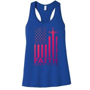 Usa Flag Patriotic American Gift Faith Over Fear Prayer Gift Women's Racerback Tank