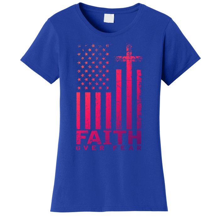 Usa Flag Patriotic American Gift Faith Over Fear Prayer Gift Women's T-Shirt