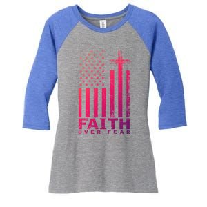 Usa Flag Patriotic American Gift Faith Over Fear Prayer Gift Women's Tri-Blend 3/4-Sleeve Raglan Shirt