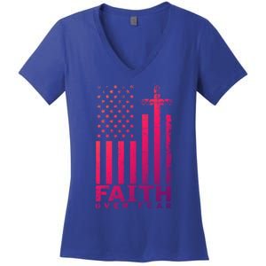 Usa Flag Patriotic American Gift Faith Over Fear Prayer Gift Women's V-Neck T-Shirt