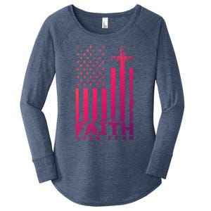 Usa Flag Patriotic American Gift Faith Over Fear Prayer Gift Women's Perfect Tri Tunic Long Sleeve Shirt