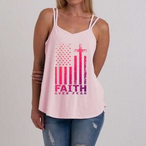 Usa Flag Patriotic American Gift Faith Over Fear Prayer Gift Women's Strappy Tank