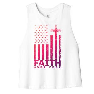 Usa Flag Patriotic American Gift Faith Over Fear Prayer Gift Women's Racerback Cropped Tank