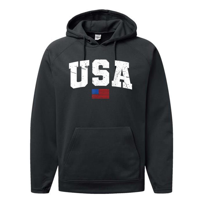 USA Flag Patriotic 4th Of July America Day Of Independence Performance Fleece Hoodie