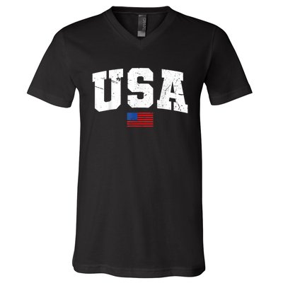 USA Flag Patriotic 4th Of July America Day Of Independence V-Neck T-Shirt