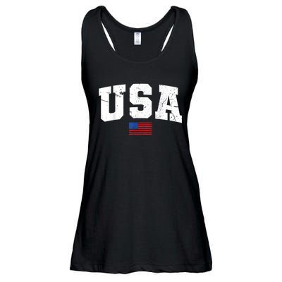 USA Flag Patriotic 4th Of July America Day Of Independence Ladies Essential Flowy Tank