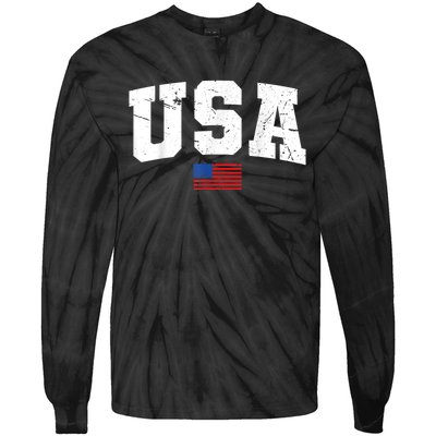 USA Flag Patriotic 4th Of July America Day Of Independence Tie-Dye Long Sleeve Shirt