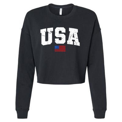 USA Flag Patriotic 4th Of July America Day Of Independence Cropped Pullover Crew