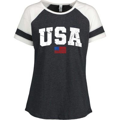 USA Flag Patriotic 4th Of July America Day Of Independence Enza Ladies Jersey Colorblock Tee