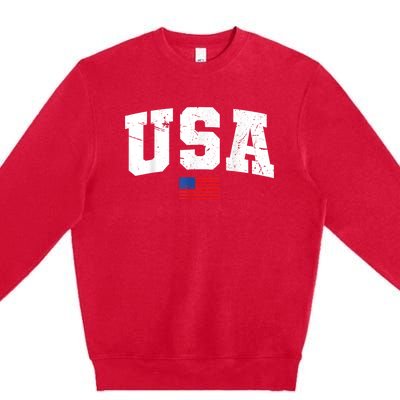 USA Flag Patriotic 4th Of July America Day Of Independence Premium Crewneck Sweatshirt