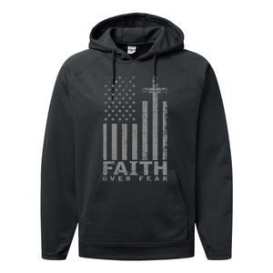 Usa Flag Patriotic American Faith Over Fear Prayer Performance Fleece Hoodie