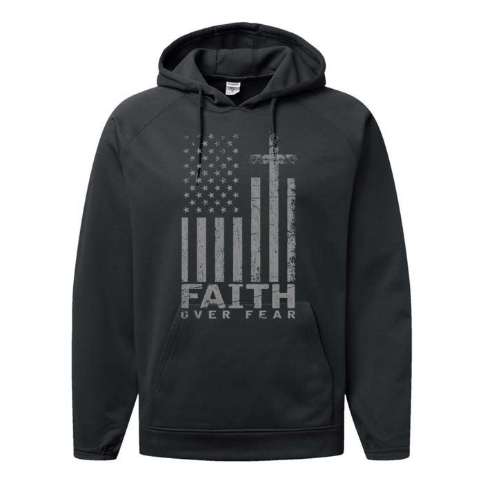 Usa Flag Patriotic American Faith Over Fear Prayer Performance Fleece Hoodie