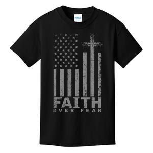 Usa Flag Patriotic American Faith Over Fear Prayer Kids T-Shirt