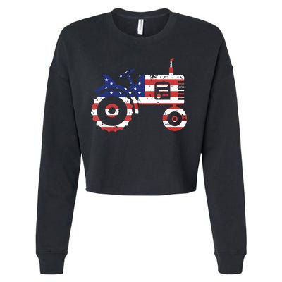 USA Flag Patriotic Tractor American Farmer Cropped Pullover Crew