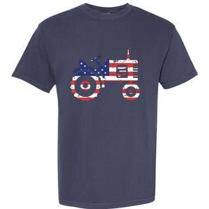 USA Flag Patriotic Tractor American Farmer Garment-Dyed Heavyweight T-Shirt