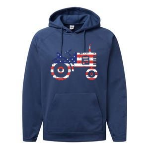 USA Flag Patriotic Tractor American Farmer Performance Fleece Hoodie