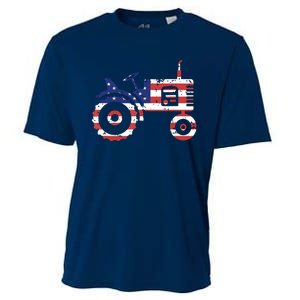 USA Flag Patriotic Tractor American Farmer Cooling Performance Crew T-Shirt