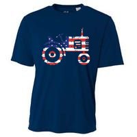 USA Flag Patriotic Tractor American Farmer Cooling Performance Crew T-Shirt