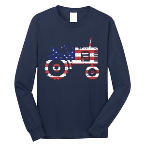 USA Flag Patriotic Tractor American Farmer Long Sleeve Shirt