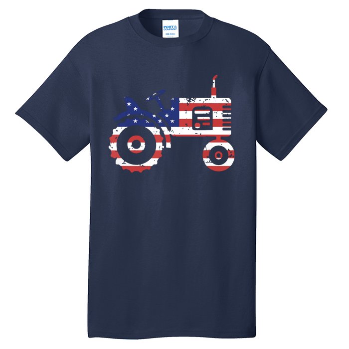 USA Flag Patriotic Tractor American Farmer Tall T-Shirt