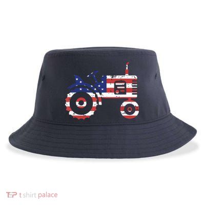 USA Flag Patriotic Tractor American Farmer Sustainable Bucket Hat