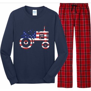 USA Flag Patriotic Tractor American Farmer Long Sleeve Pajama Set