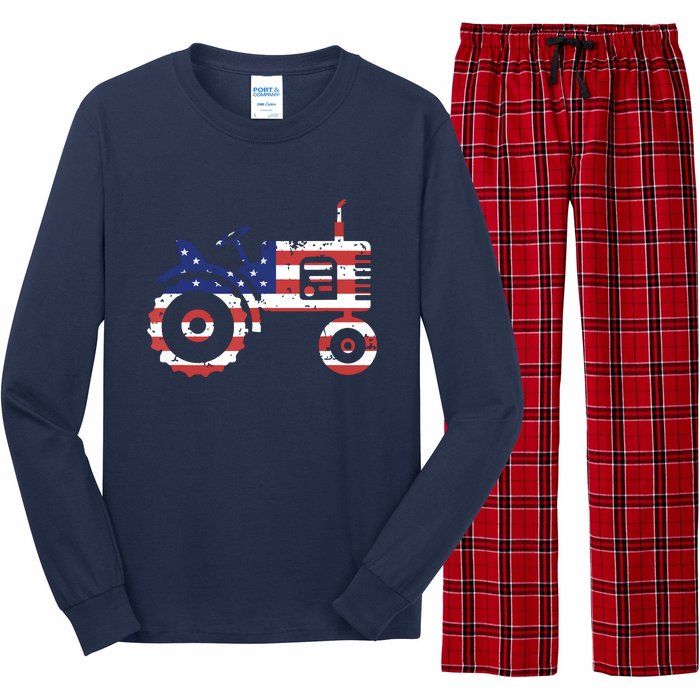 USA Flag Patriotic Tractor American Farmer Long Sleeve Pajama Set