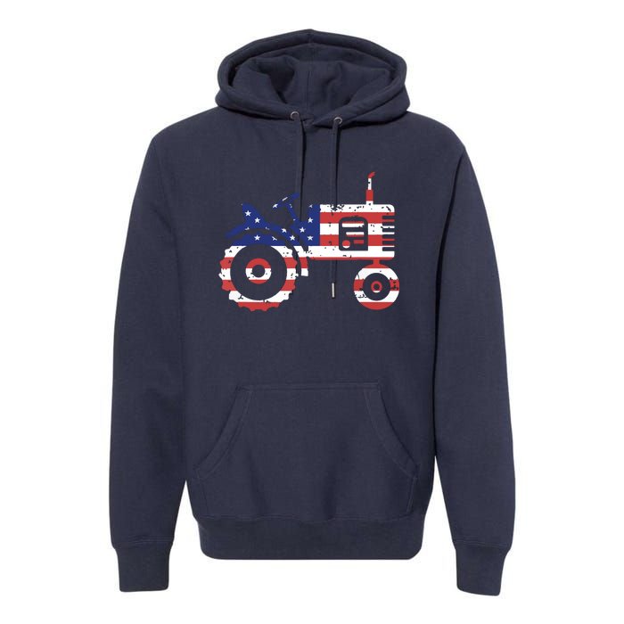 USA Flag Patriotic Tractor American Farmer Premium Hoodie