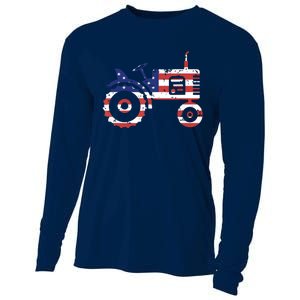 USA Flag Patriotic Tractor American Farmer Cooling Performance Long Sleeve Crew