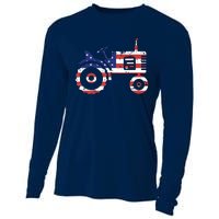 USA Flag Patriotic Tractor American Farmer Cooling Performance Long Sleeve Crew