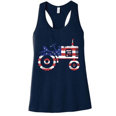 USA Flag Patriotic Tractor American Farmer Womens Tank Top