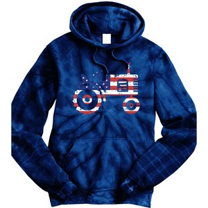 USA Flag Patriotic Tractor American Farmer Tie Dye Hoodie