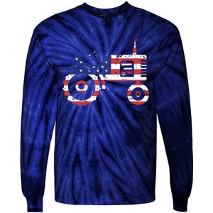 USA Flag Patriotic Tractor American Farmer Tie-Dye Long Sleeve Shirt