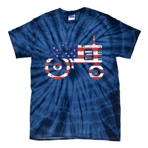 USA Flag Patriotic Tractor American Farmer Tie-Dye T-Shirt