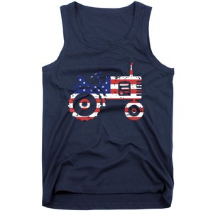 USA Flag Patriotic Tractor American Farmer Tank Top