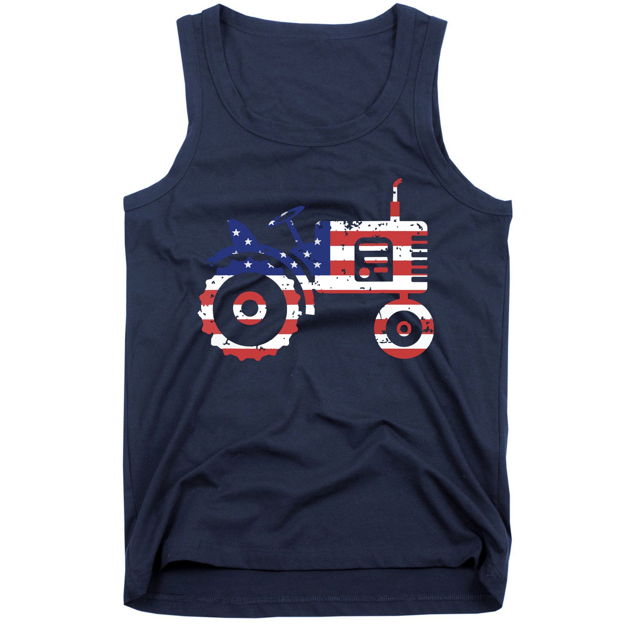 USA Flag Patriotic Tractor American Farmer Tank Top