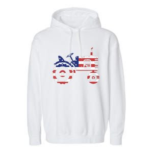 USA Flag Patriotic Tractor American Farmer Garment-Dyed Fleece Hoodie