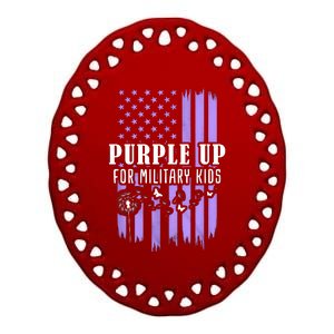 Usa Flag Purple Up For Military Child Dandelion Ceramic Oval Ornament