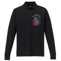 US Flag Patriotic American Happy 4th Of July Performance Long Sleeve Polo