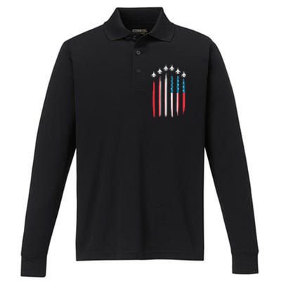 US Flag Patriotic American Happy 4th Of July Performance Long Sleeve Polo