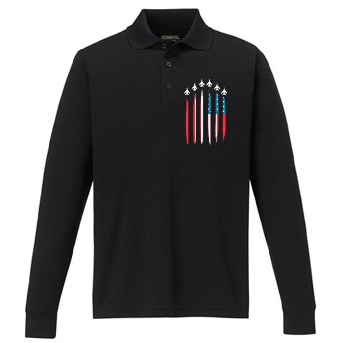 US Flag Patriotic American Happy 4th Of July Performance Long Sleeve Polo